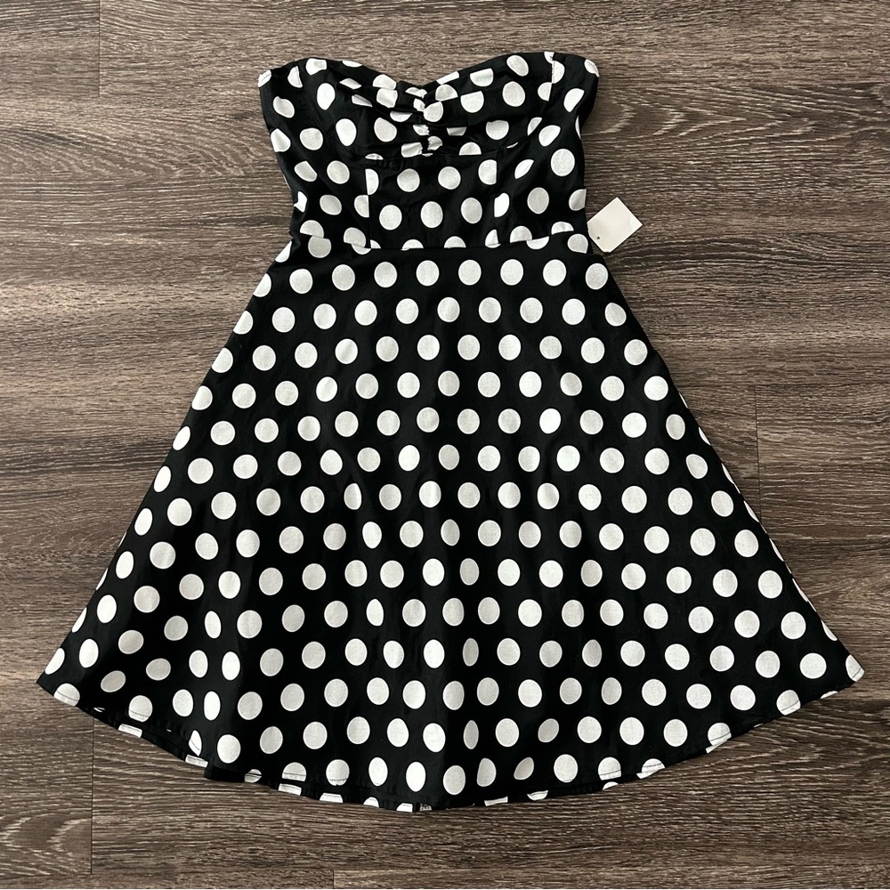 Vtg Ruby Rox Strapless Polka Dot Dress Sz 3 Retro Punk Rock Pinup Rockabilly NWT